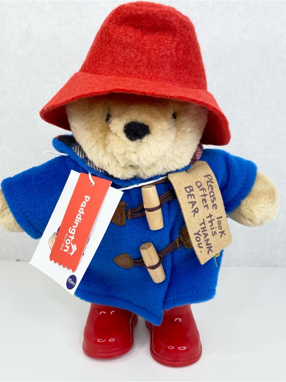 Paddington Bear Plush Blue Coat Red Hat Red Rain Boots Rainbow Designs NEW